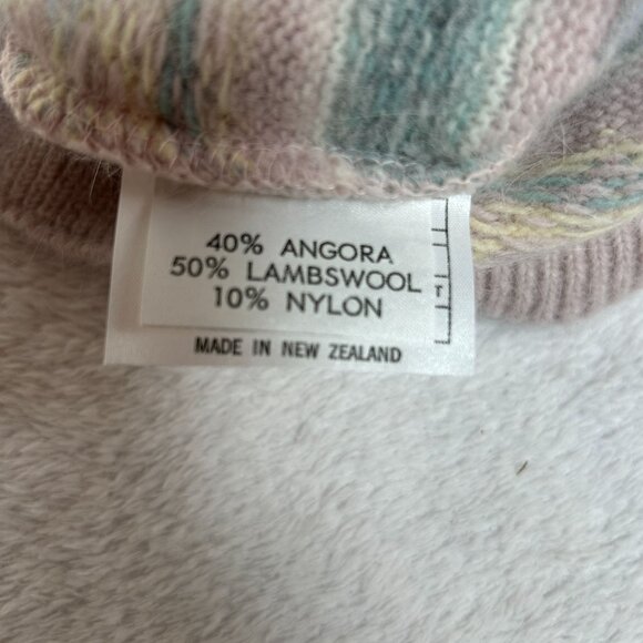 Vintage Lyle & Scott Angora Lambswool Blend Nordic Sweater Small Pink Fair Isle - Picture 4 of 8